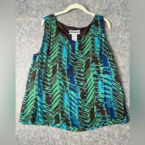 Dana Kay Blouse Top Women's 18W Black Green Navy Printed 100% Polyester Pullover